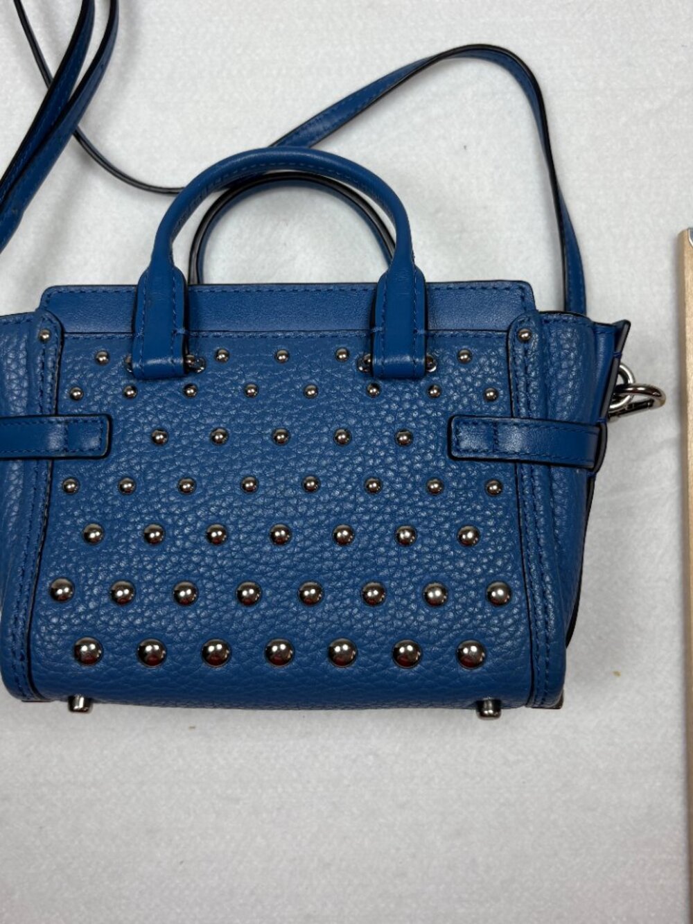 Coach Swagger 15 Blue Pebble Leather Ombre Rivets Crossbody Bag Quiet Luxury - Picture 7 of 11